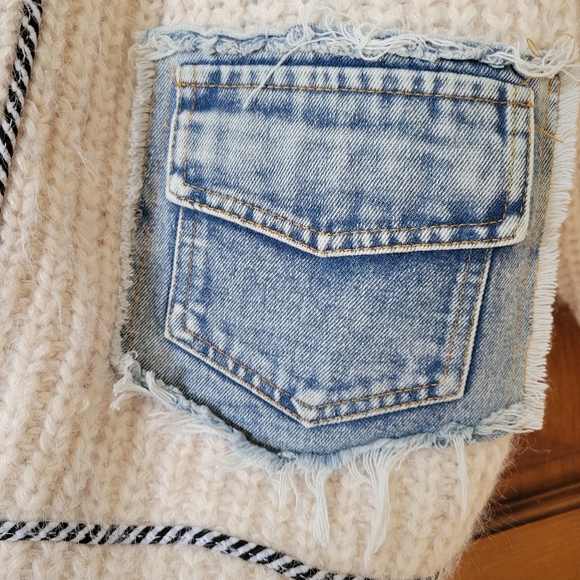 NWT COMMENSE Contrast Binding V-Neck Pocket Cardigan. Very Oversized! - Picture 3 of 10